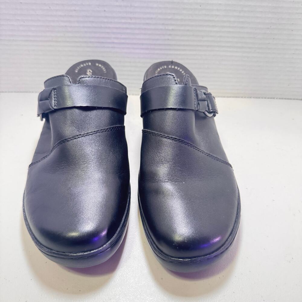 Clarks Black leather Slip on Mules Sz women’s 9W comfort shoes